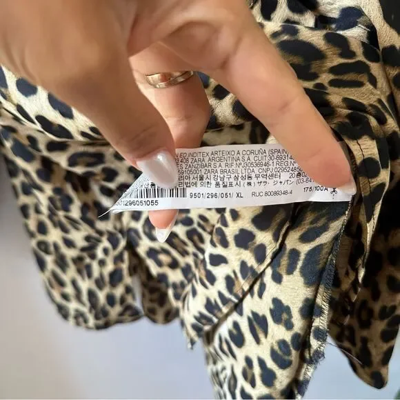 Zara Animal Printed Leopard Oversized Blouse Button Down Shirt Collar - Picture 6 of 7